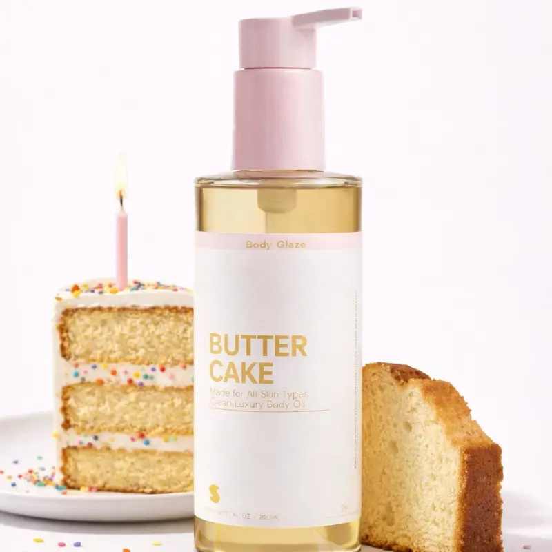 Body Glaze Butter Cake Scented Dry Body Oil 8oz - Deep Nourishing Oil with Sunflower & Safflower Oils for All Skin Types