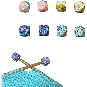 8 PCS Hexagon Print Knitting Needle Stoppers, Knitting Needle End Caps, Stitch Stoppers, Fit Size 2.5-13 (3mm-9mm) Needles
