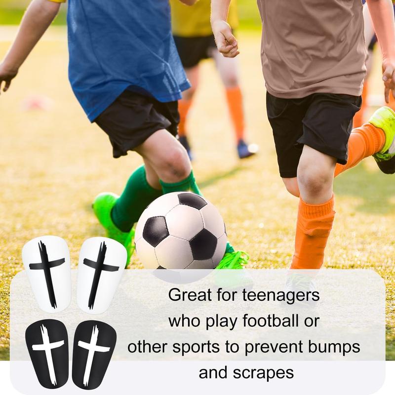 2 Pairs Mini Soccer Shin Guards Christian Faith, 3.94x2.36 Inch Black & White Cross Style Extra Small Football Shin Protector Tiny Shindefender Protective Equipment for Kids Boys Girls Adults