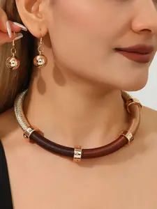 2-piece fashionable handmade woven trendy retro exaggerated bold collar earring set