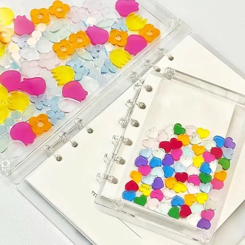 Acrylic Shaker Notebook - Colorful Flower and Colorful Flower Patterns in Clear Plastic Notebook
