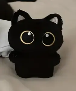 Black Plush Cat Toy with Big Eyes, Soft Stuffed Animal for All Ages