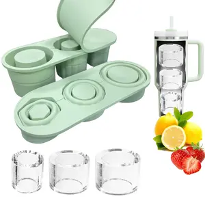Foldable Ice Cube Tray For Tumbler Cup, New Silicone Making 3 Hollow Cylinder Ice Molds, for Chilling Whiskey, Cocktails, Drinks, Coffee, Easy Fill and Release Ice Maker, Summer Gifts (Green)