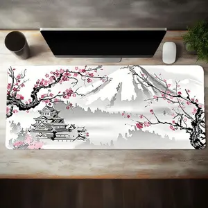 Viral Japanese Cherry Blossom Mouse Pad, Mountain Temple DeskMat, Oversized Non-Slip Office Pad, Desk Accessories, Serene Oriental Aesthetic Decor, Smooth Surface for Daily Use, Calm Vibe Desk Setup #FYP #DeskGoals #CherryBlossomTempleVibes #OrientalDesk