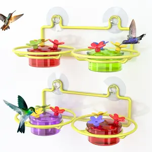 2 Pack Window Hummingbird Feeder, Small Hummingbird Feeder for Outdoors with Strong Suction Cup - Metal Base & 6 Feeding Ports, Easy to Clean and Refill, Yellow