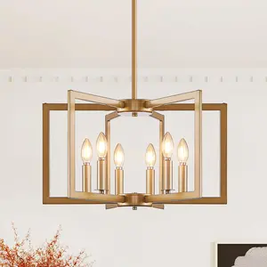 22" Modern Black Geometric 6-Light Chandelier – Industrial Metal Pendant Light Fixture for Living Room, Dining Room, or Kitchen (Bulb Not Included)