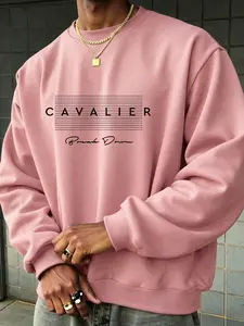 Simple Letter Theme Round Neck Sweatshirt, Cavalier Text + Handwriting Details, Casual Fitted Style for Fall & Winter