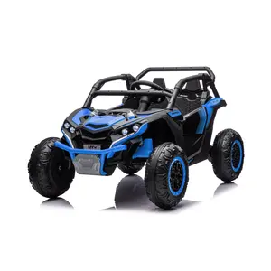 24V Ride On Utv for Kids,2 Seater 4WD Electric Truck with Remote Control, High and Low Speed Adjustment, Led Lights,4-Wheel Shock Absorption,One Click Start, Music Player (Blue)