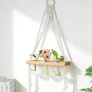 Glasseam Hanging Macrame Propagation Stations: Wall Window Glass Propagation Vases for Hydroponics Plants - Boho Decor Small Plant Terrarium Jars - Gifts for Women Mom Plants Lovers