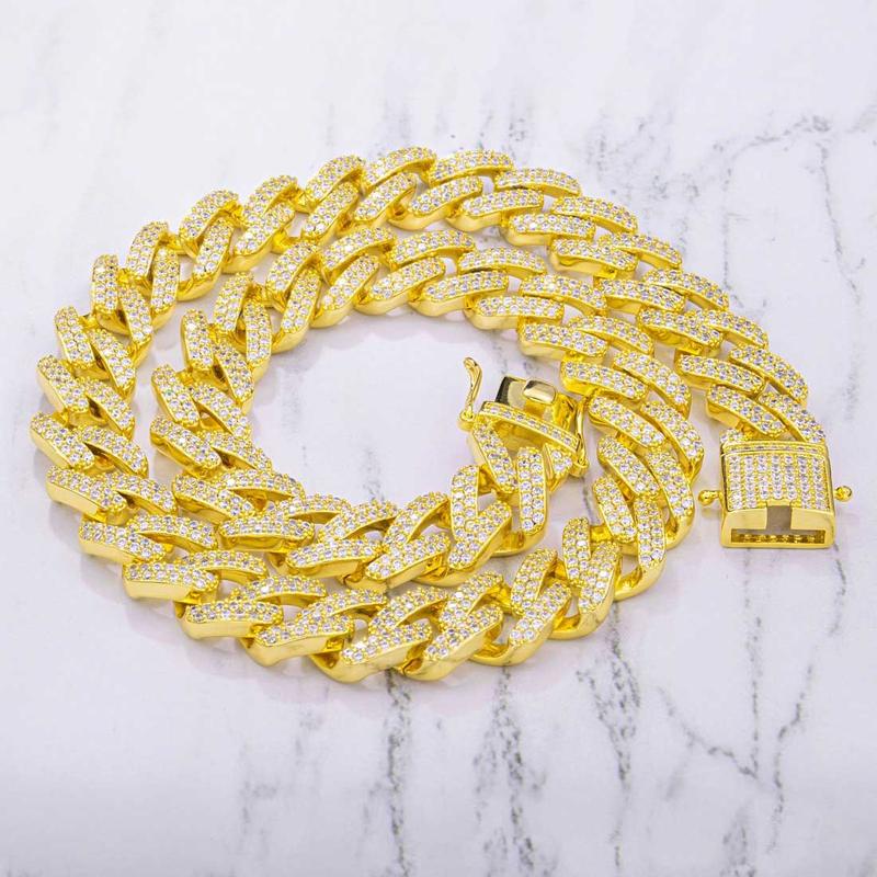 1PC lced Out Cuban Link Chain 12MM ProngRhombus Diamond Cuban Chain Hip HopChoker Necklaces Women Men Jewelry