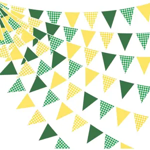 32Ft Yellow Green Gingham Buffalo Plaid Checkered Triangle Pennant Fabric Garland Streamers for Birthday Baby Shower Picnic Golf Party Decor Supplies