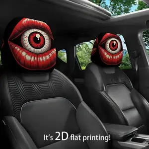 JIT 2D flat (unpadded) red eye pattern car headrest cover, suitable for headrest protection for all car models, car interior accessory headrest cover, ideal for travel and daily commuting, Car Interior Decoration, a gift for drivers and passengers