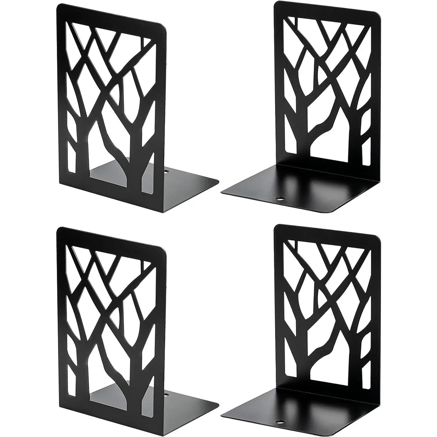 Tree Design Modern Bookends for Shelves, Non-S  Book Holder, Heavy Duty Metal Storage for Books/CDs, Decorative Book Stopper for Home, 7 x 4.7 x 3.5”, Black
