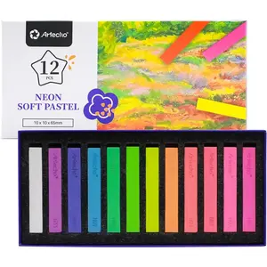 12pcs Neon Soft Pastels, Square Chalk for Drawing, Blending, Layering, Shading, Pastels Art Supplies