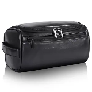 Toiletry Bag for Men, Multifunctional Toiletry Bag, Hanging Travel Shaving Dopp Kit for Men and Women, Water-resistant Toiletries Organizer Bags, PU Leather Cosmetic Bags for Makeup Accessories (BLACK)