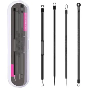 Blackhead Remover Pimple Popper Tool Kit 4 Pcs Acne Comedone Zit Blackhead Extractor Tool for Nose Face,Stainless Steel Whitehead Popping Removal Tool Set