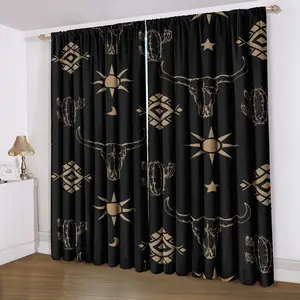 Bohemian Pattern Blackout Curtains for Bedroom & Living Room, High-Quality No-Drill Window Drapes, Home Decoration Curtain, Multi-Size Options, Easy Care Design