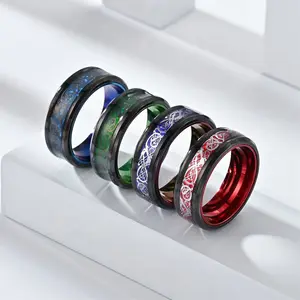 Celtic Dragon 8MM Band Ring 4 Colors Red Purple Green Blue Stainless Steel Men Women Jewelry