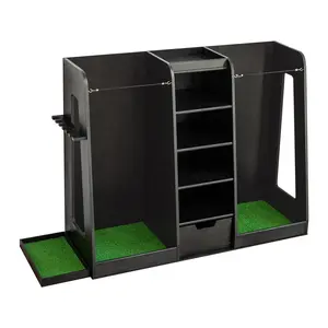 Wooden Golf Bag Storage Rack - Garage & Patio Organizer for 6 Bags| Weather-Shielded Golf Club Stand with Multi-Tier Accessory Shelves