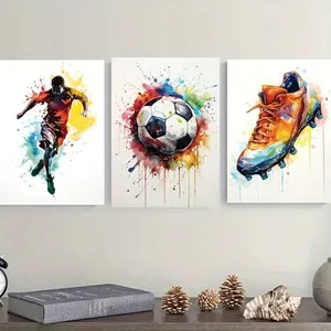 3pcs Unframed Soccer-Themed Canvas Wall Art Set, Vibrant Football, Ball & Cleats Prints, Versatile Hanging Decor for Home, Office, Bedroom, Living Room, Cafe - No Electricity Needed, Ideal for Christmas, Thanksgiving, New Year, Valentine'S Day & All Occas