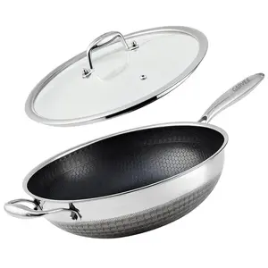 [NEW PRODUCT - FLASH SALE] Garvee Stainless Steel Wok Pan 12 Inch Hybrid Nonstick Induction Cooking Pan with Lid PFOA Free Dishwasher Safe