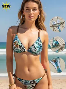 Women's Snake Print Bikini Set Push-Up Shaping Swimsuit Beach Vacation Swimwear Sexy Bikini with Tie Detail High Elasticity Fabric Sleeveless Snake Print Pattern Perfect for Beach and Pool Womenswear Cami