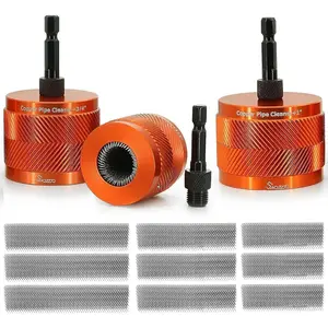 1/2" & 3/4" & 1" Copper Pipe Cleaner Set for,Tube Brushes with 1/4" Hex Shank & 9 Replaceable Blades,for Removing Rust,Stains & from Copper,Iron & Aluminum Pipes