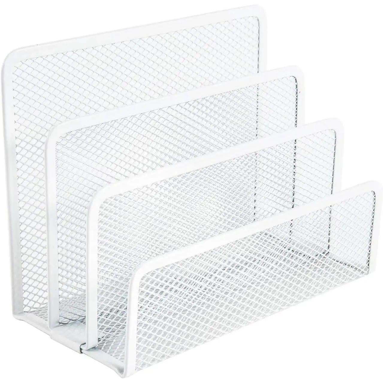 White 3-Compartment Metal Desk Organizer - Letter Tray, Letter Rack, Newspaper Rack for Office, School, Office Supplies with Staples, Business Card Holder, Highlighters, Folders, Envelope Storage