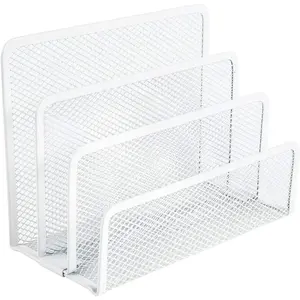 Metal Letter Tray, Letter Rack with 3 Compartments, Desk Organiser, Newspaper Rack for School, Office Accessories, White