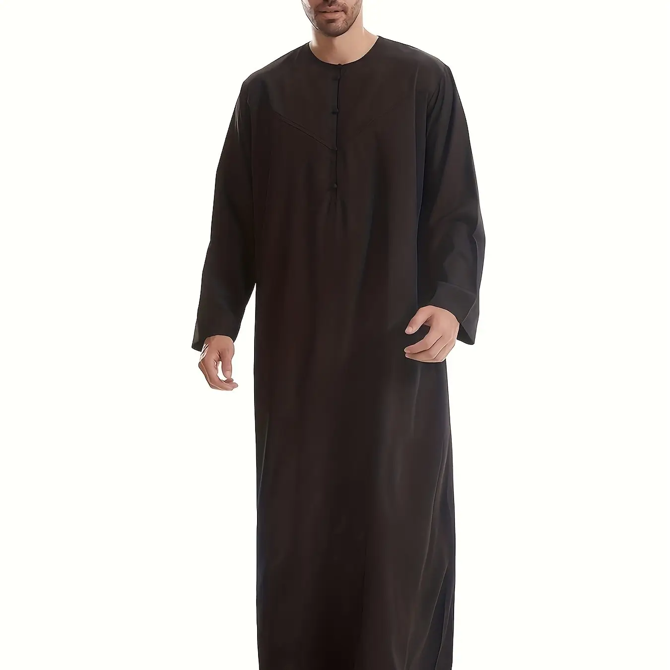Middle East Mens Robe Pure Color Long Sleeve Round Neck Ramadan Islamic Clothing with Handmade Button Loose Fit Ethnic Wear arab robe men s modest cl