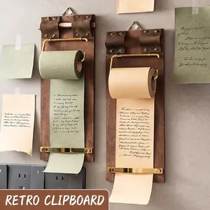 Vintage Rustic Wooden Clipboard with Paper Roll – Wall Mounted Note Holder & Kraft Paper Dispenser – Mother's Day Gift for Mom, Writers, Artists – Kitchen, Office, Home Decor, Grocery List, Memo