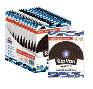 Rip Van Wafels Cookies & Cream Stroopwafels - Healthy Snacks - Non GMO Snack - Keto Friendly - Office Snacks - Low Sugar (3g) - Low Calorie Snack - 12 Pack