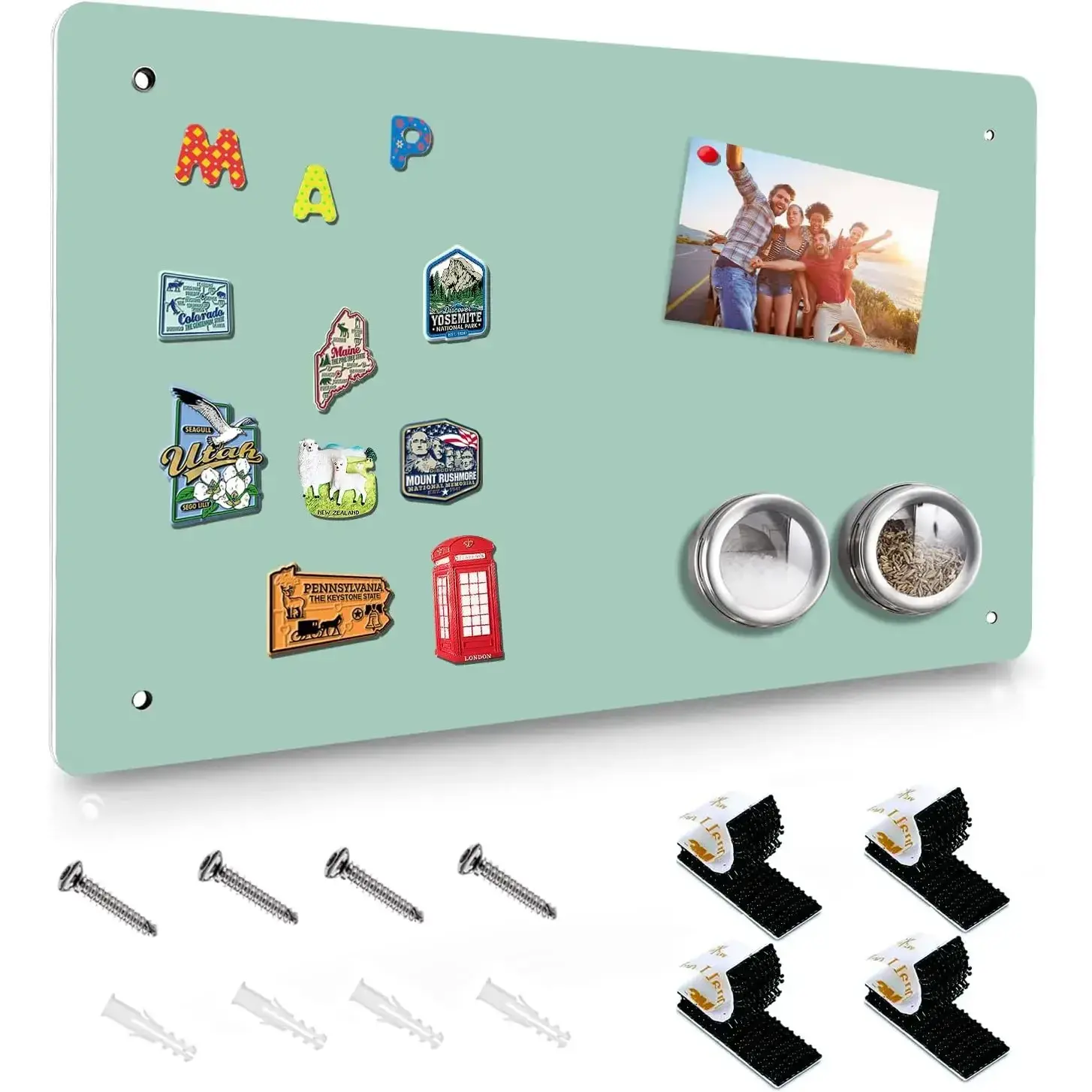 Green Magnetic Bulletin Board (17.5" x 11.4") - Office Stationery for Kitchen, Classroom Display of Notes, Poetry, Photos, Wall/Refrigerator/Cabinet Mounting, Includes 4 Dual Lock Tape Strips, Double Locking Straps & Screws