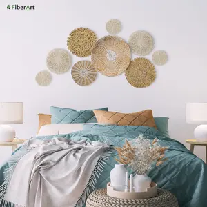 Set 9 of Wall Hanging Woven Basket, Boho Wall Basket Decor, Bohemian Style Basket Decor, Rustic Handmade Round Wall Basket for African Design, Farmhouse Decor