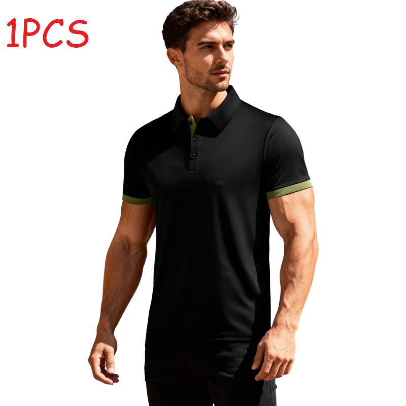 Men’s polo shirt set — men’s casual wear, solid-color button basic design, multifunctional; men’s bowling/golf apparel suitable for everyday wear and summer business style.