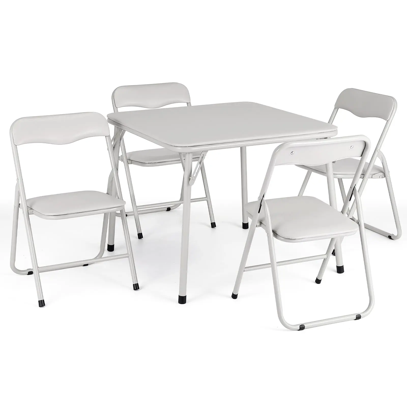 Garvee 5-Piece Folding Table and Chairs Set with Upholstered Seats, Metal Frame, Portable Design, Ideal for Dining, Reading, and Playing, Beige