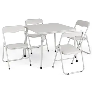 Garvee 5-Piece Folding Table and Chairs Set with Upholstered Seats, Metal Frame, Portable Design, Ideal for Dining, Reading, and Playing, Beige