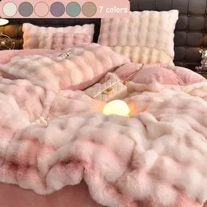 Faux Rabbit Fur Duvet Cover Set, Luxury Ultra Soft Solid Color Bedding, Warm All Season 3 Piece Set with 1 Duvet Cover and 2 Pillowcases for Bedroom, Sofa, Dorm, Fuzzy Duvet Cover