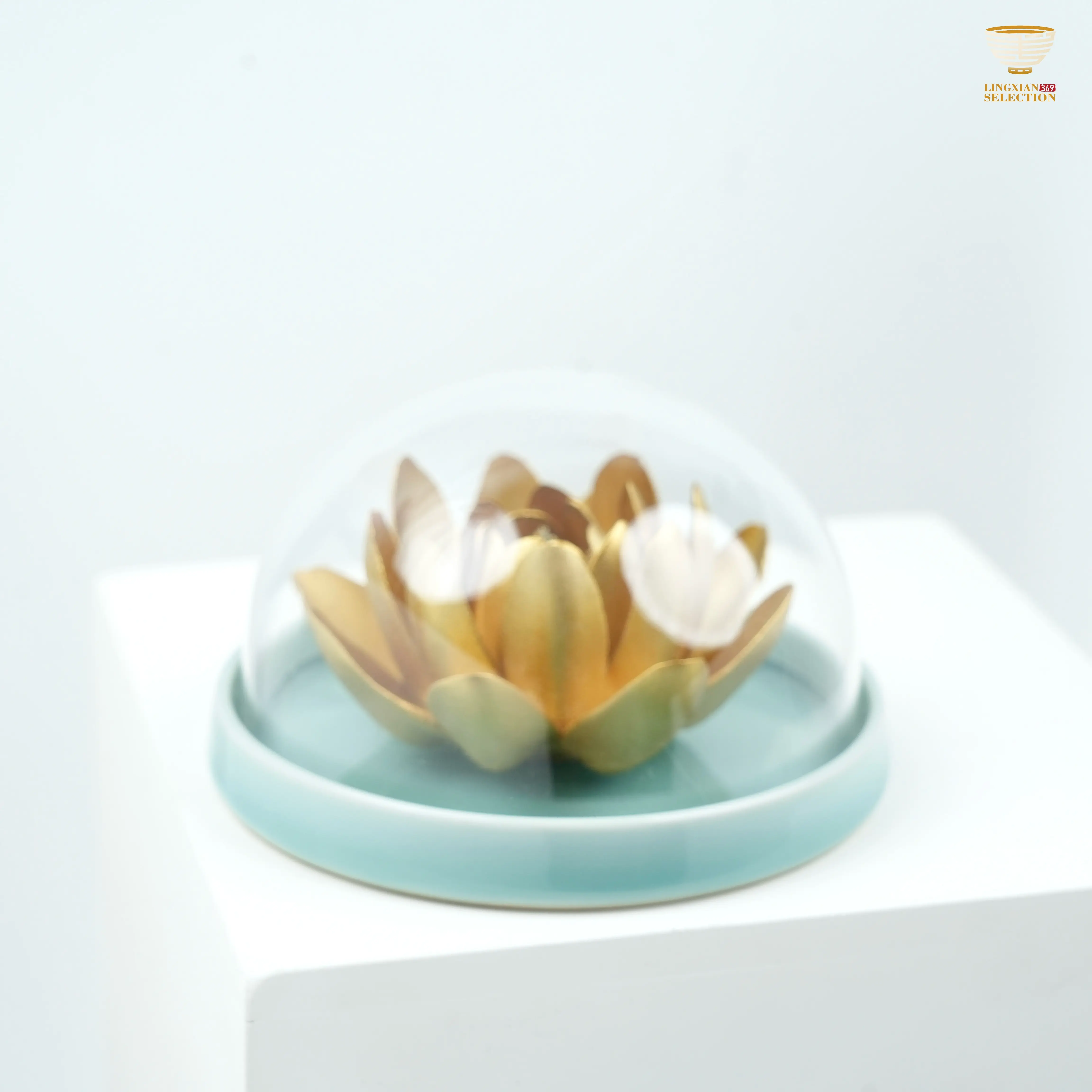 【Handcrafted Celadon Peony Ceramic Ornament  From Lei Huixian】Fine Porcelain Flower Décor | Tea Table & Home Gift Display Piece