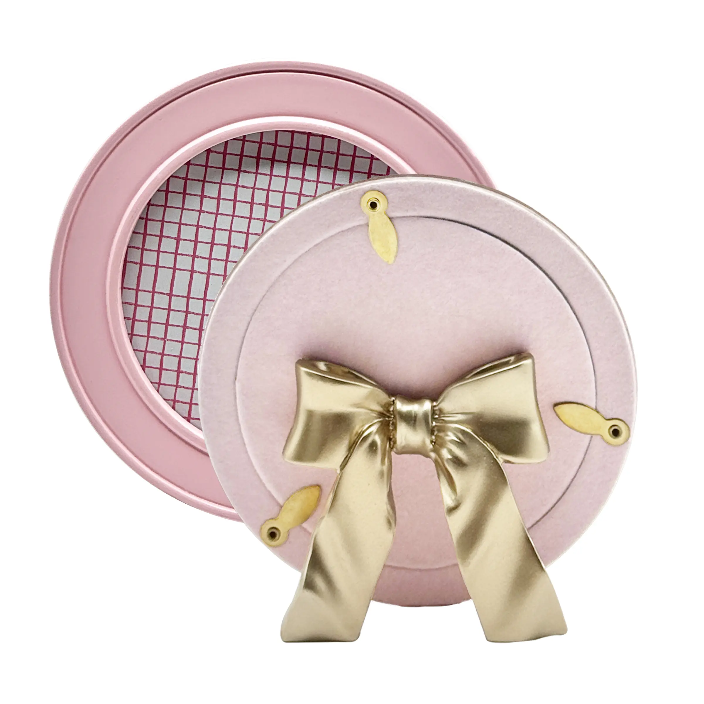 Pink Round 4x4 Picture Frame with Gold Bow Easel