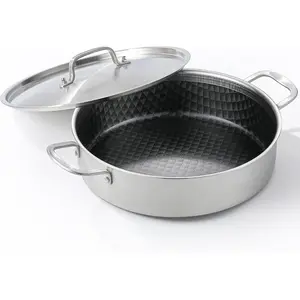 Tri-Ply Stainless Steel Braiser Pan with Lid 5 Quart Nonstick Induction Cooking Rondeau Pot 12 Inch Deep Frying Pan Large Saute Pan Heavy Duty, Dishwasher and Oven Safe to 550?