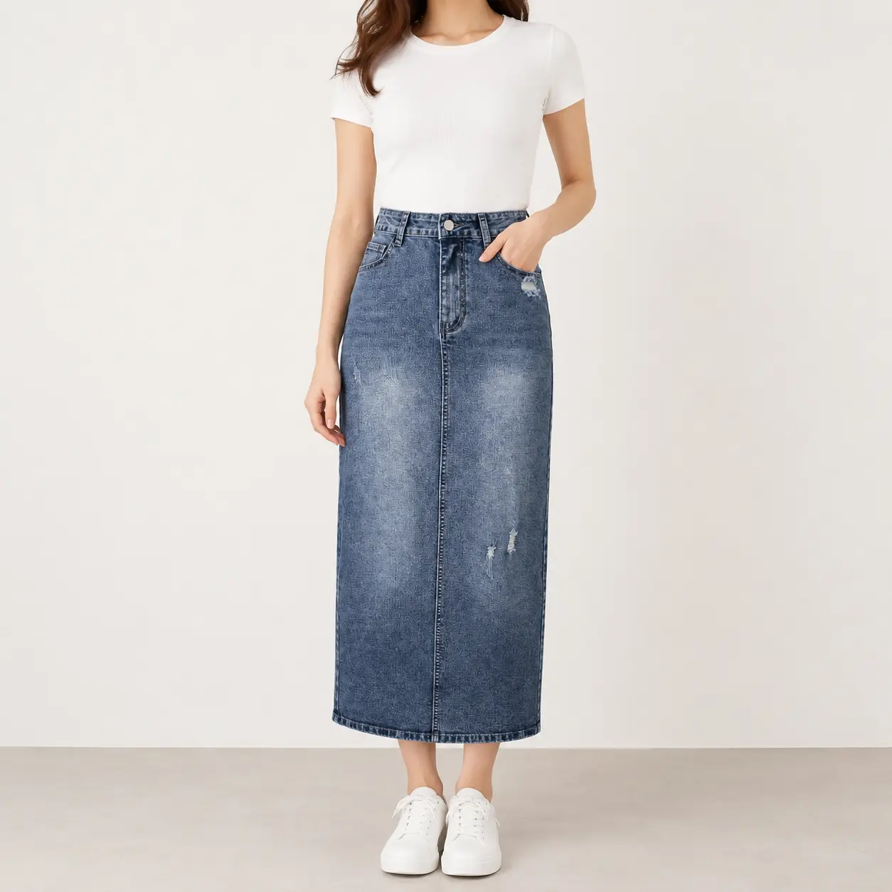 High Waist Denim Skirt for Women, Long Straight Blue Jean Skirt with Button Zip Closure, Casual Spring Fall Maxi Skirt XS-XXL