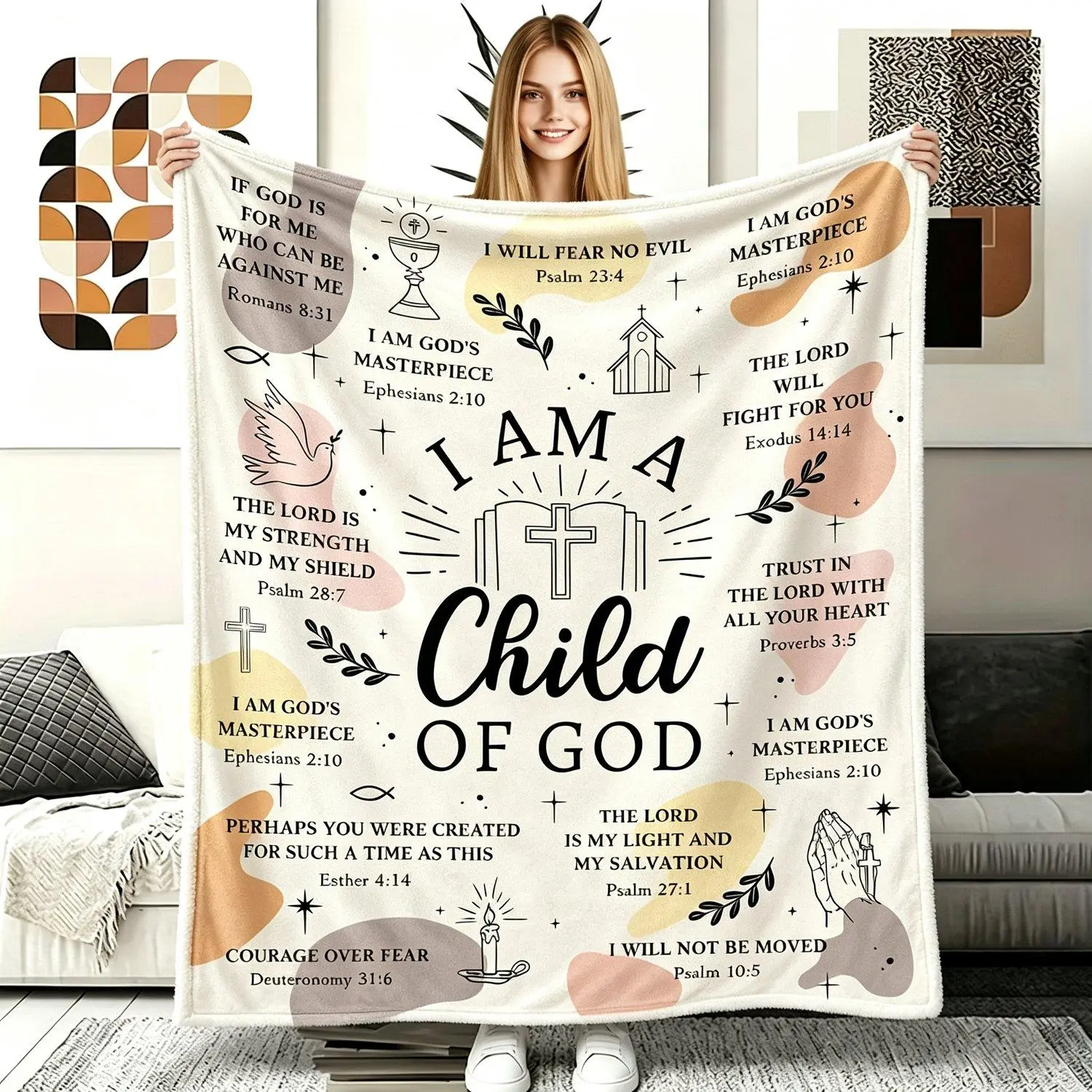I Am A Child of God Bible Verse Throw Blanket Christian Cross Scripture Print Soft Flannel Blanket Inspirational Religious Faith Home Decor Gift