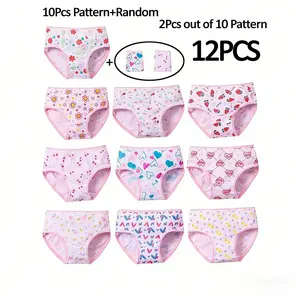 Girls Panties 12pcs Soft Comfy Cute Printed Cotton Blend Mid Rise Regular Fit Random Patterns Teen Underwear