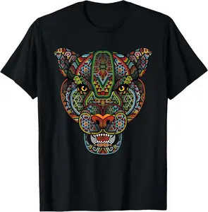 Jaguar head art huichol face Mexico Aztec Mayas for lover T-Shirt
