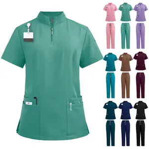 Scrub for Women - Stretch Collar Neck Scrub Top & Yoga Cargo Pants, Yoga Waistband, 10 Pockets