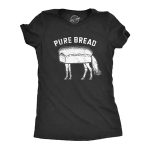 Womens Pure Bread T Shirt Funny Horse Loaf Joke Tee for Ladies Funny Womens T Shirts Cute Vintage Fashion Casual Ladies T-Shirt Gift Animal Tops for Women Funny Food Top Women's Novelty Tees Black -