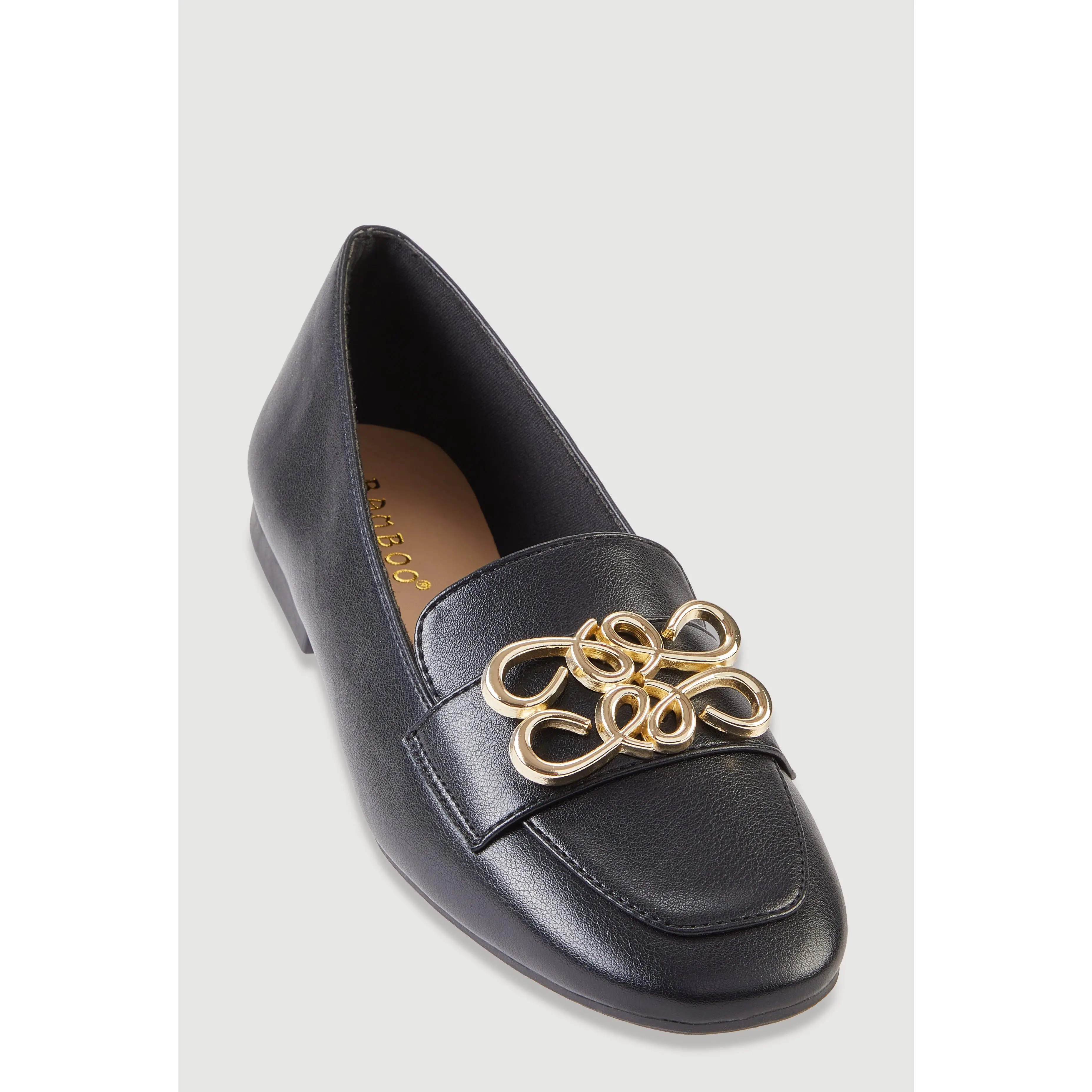 Metallic Pendant Square Toe Loafers
