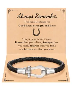 Horseshoe Leather Bracelet, Gifts for Son Grandson Teens Men Birthday Christmas Stocking Stuffers