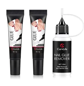 Curvlife 2pcs 10g Semi-Solid Glue Gel and 20ml Pinpoint Glue Remover Kit for Press on Nails, Valentine's Day Gifts Quick Dry No UV Lamp Needed with Gentle Non-Acetone Remover, Fake Nail Tips